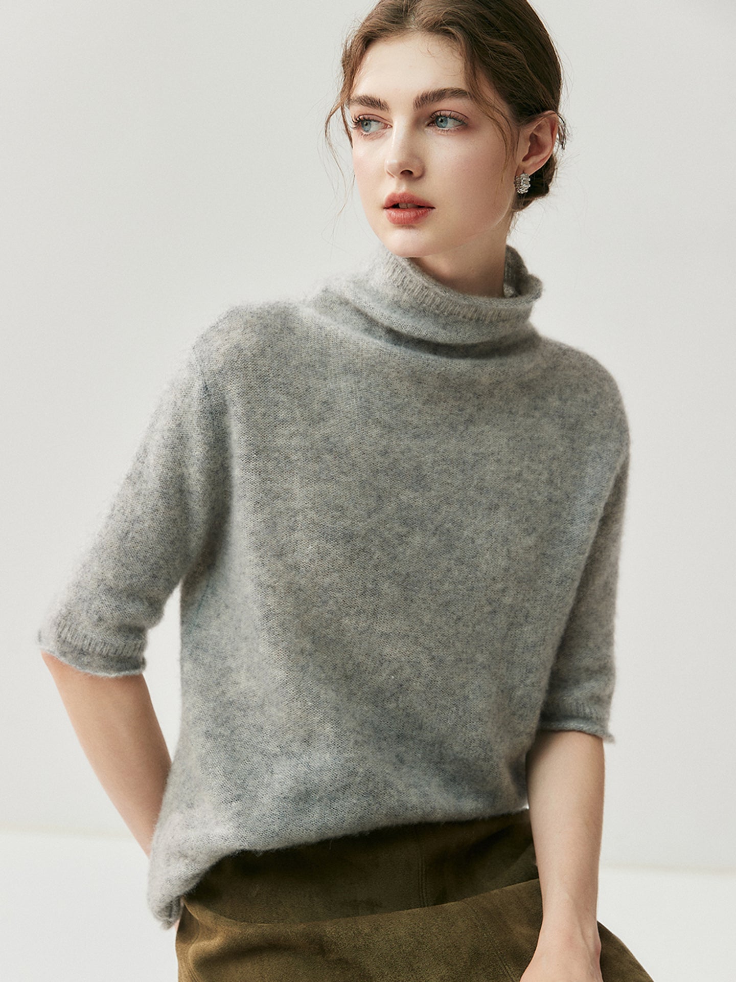 75% Cashmere + 25% Silk Women's Short-Sleeved Thin Knit Base Layer Undershirts