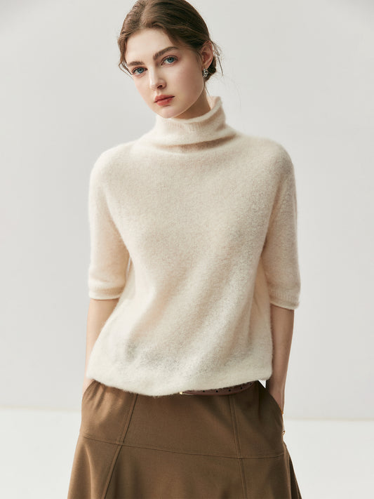 75% Cashmere + 25% Silk Women's Short-Sleeved Thin Knit Base Layer Undershirts