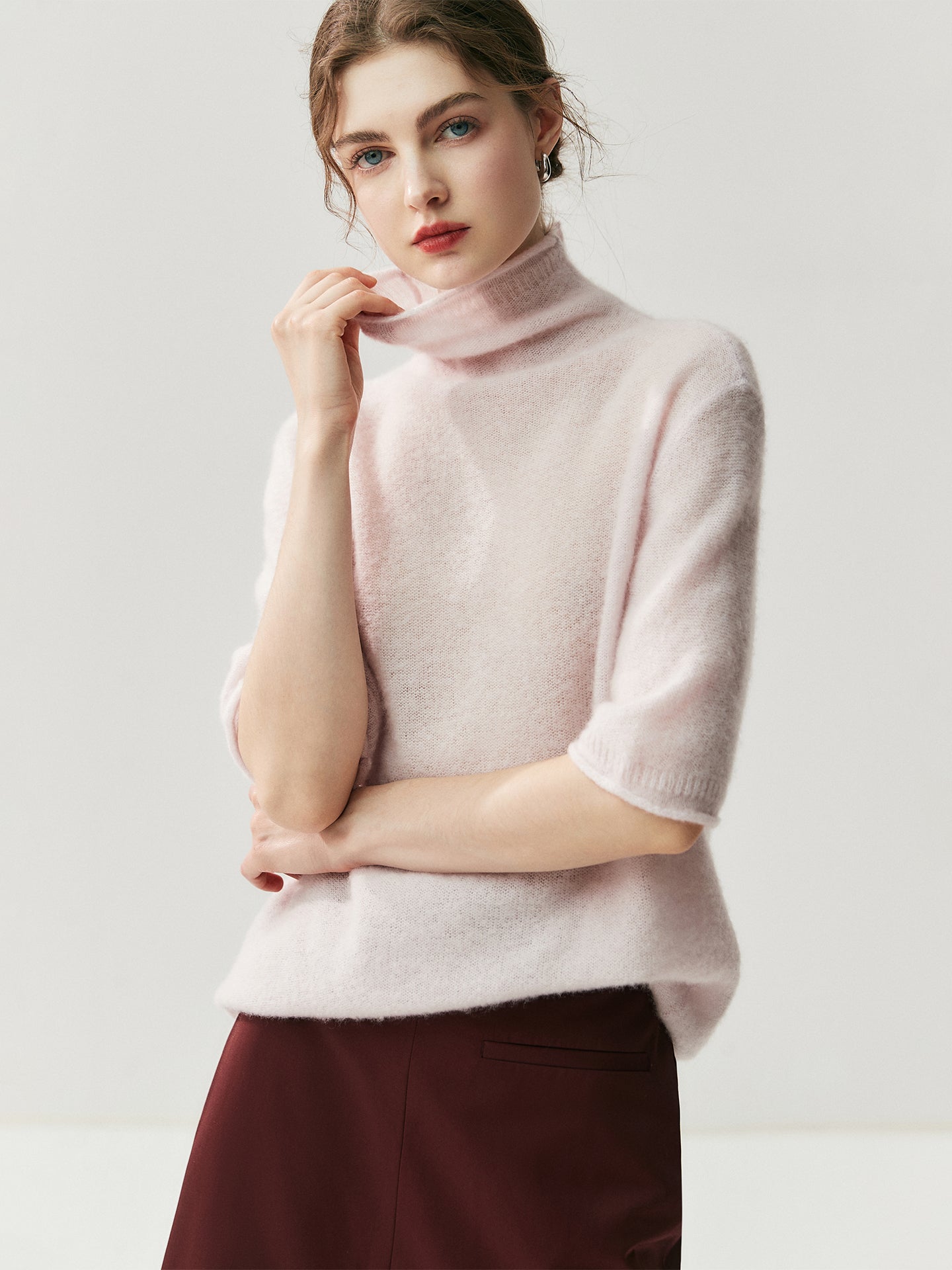 75% Cashmere + 25% Silk Women's Short-Sleeved Thin Knit Base Layer Undershirts