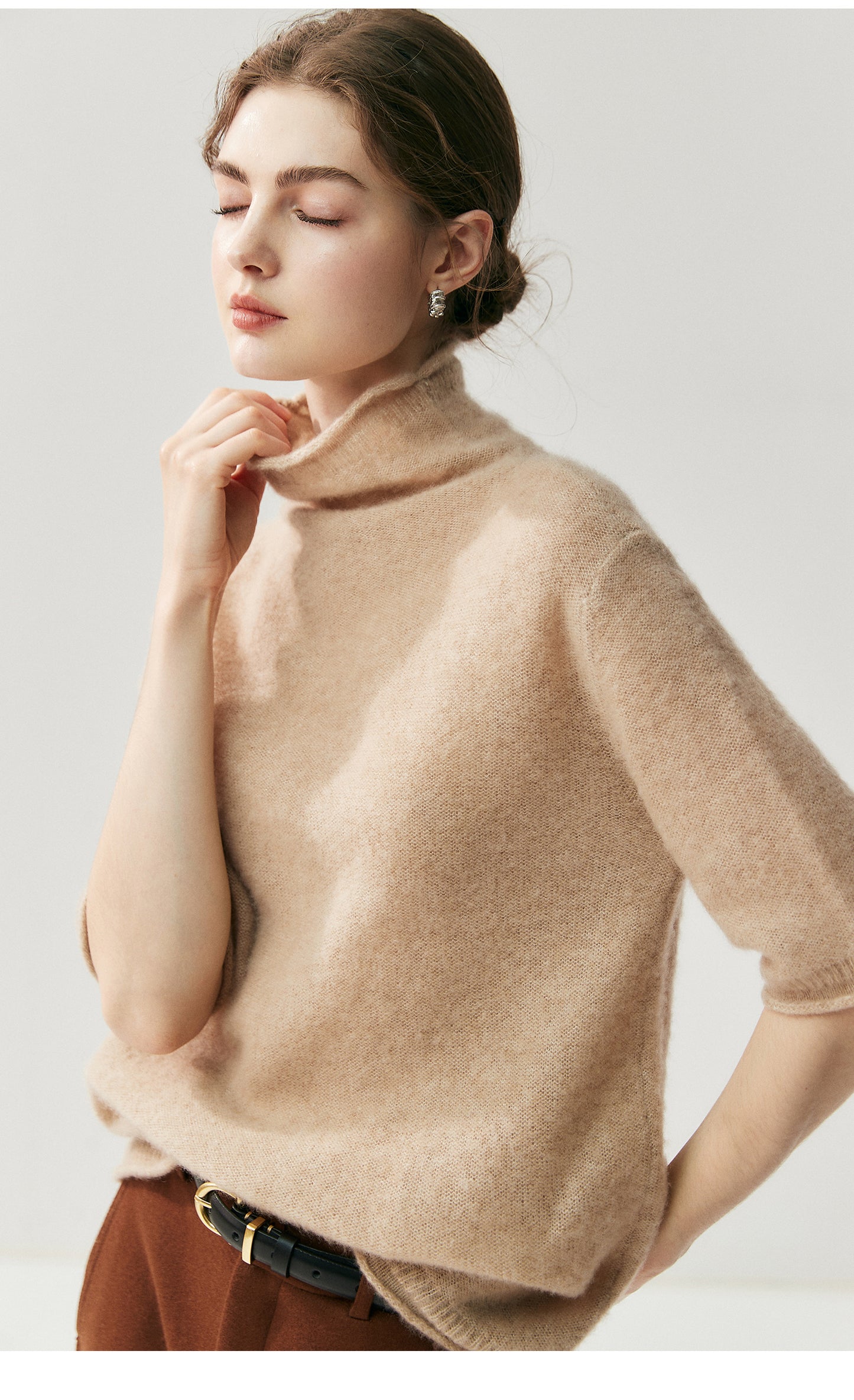 75% Cashmere + 25% Silk Women's Short-Sleeved Thin Knit Base Layer Undershirts