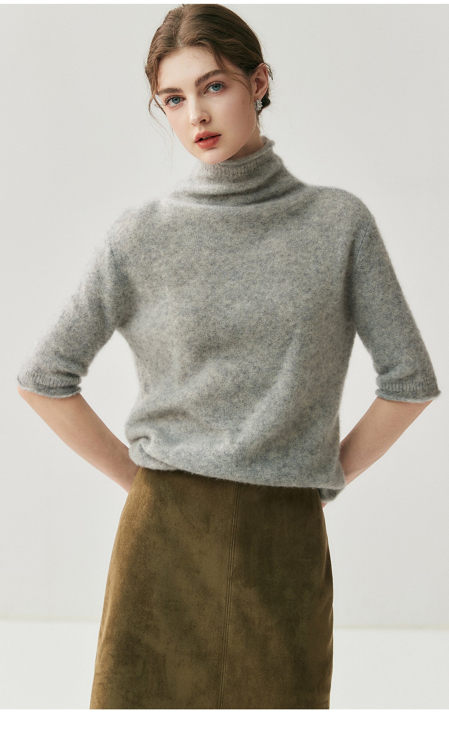 75% Cashmere + 25% Silk Women's Short-Sleeved Thin Knit Base Layer Undershirts