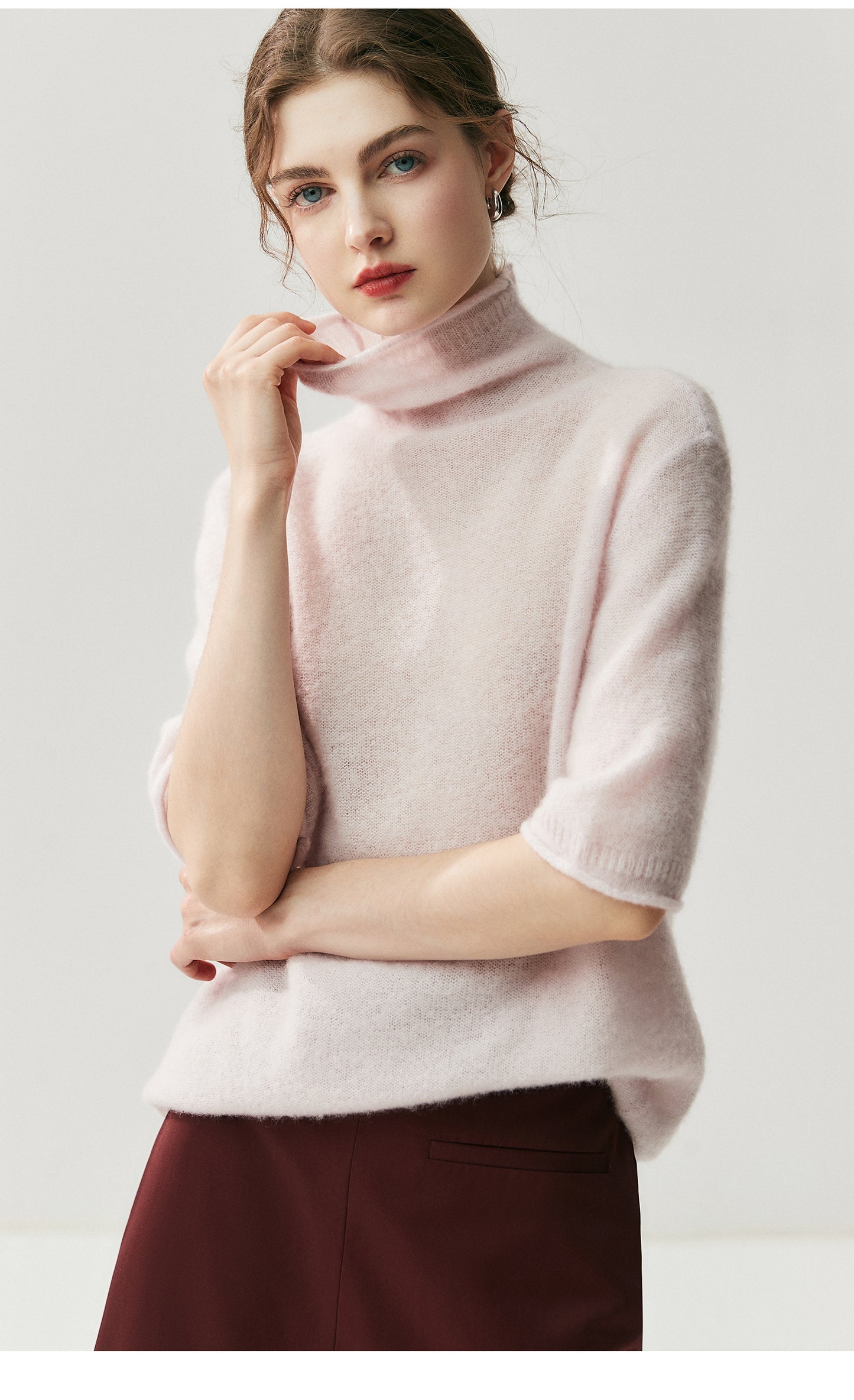 75% Cashmere + 25% Silk Women's Short-Sleeved Thin Knit Base Layer Undershirts