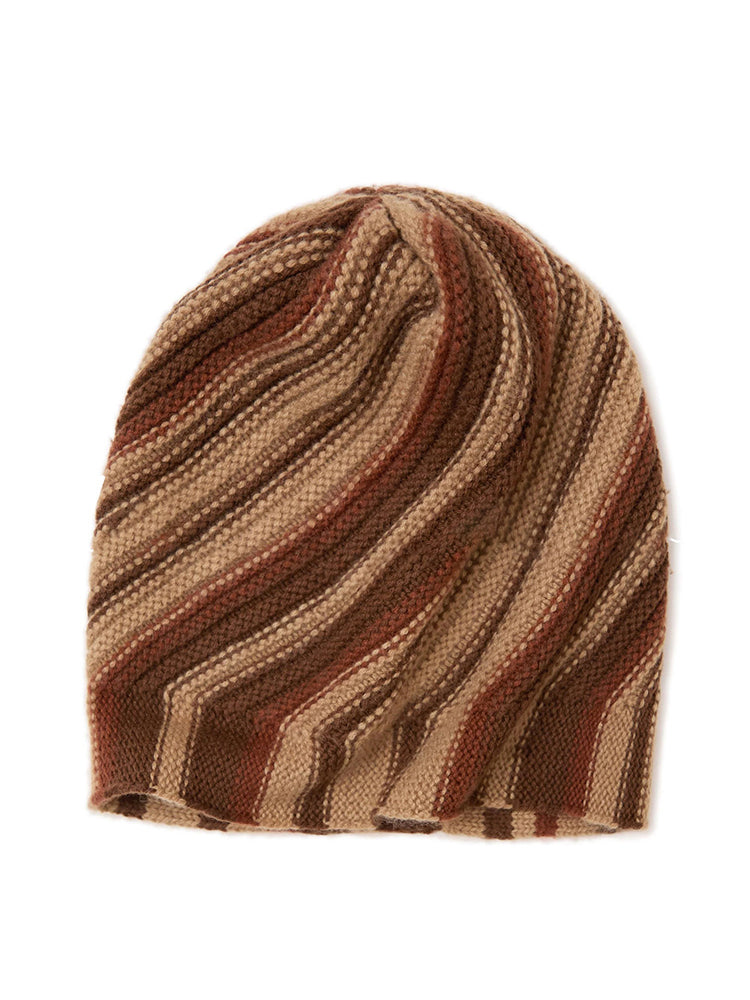 Women’s 100% Cashmere Knit Beanie Hat – Soft Winter Warm Slouchy Cap, Striped Design, 4 Colors