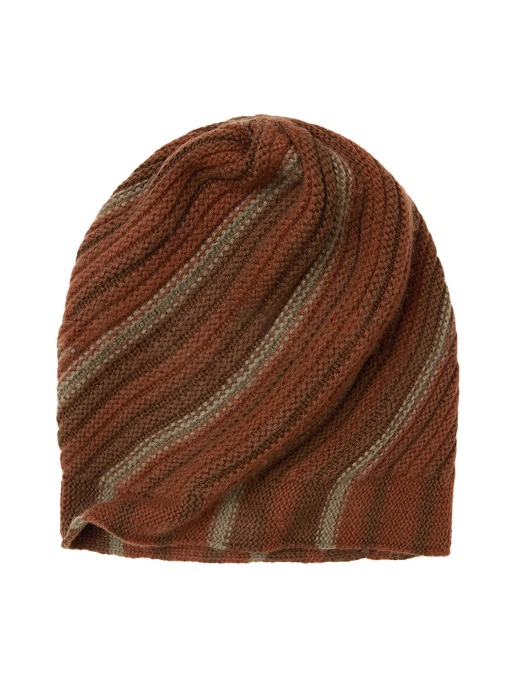 Women’s 100% Cashmere Knit Beanie Hat – Soft Winter Warm Slouchy Cap, Striped Design, 4 Colors